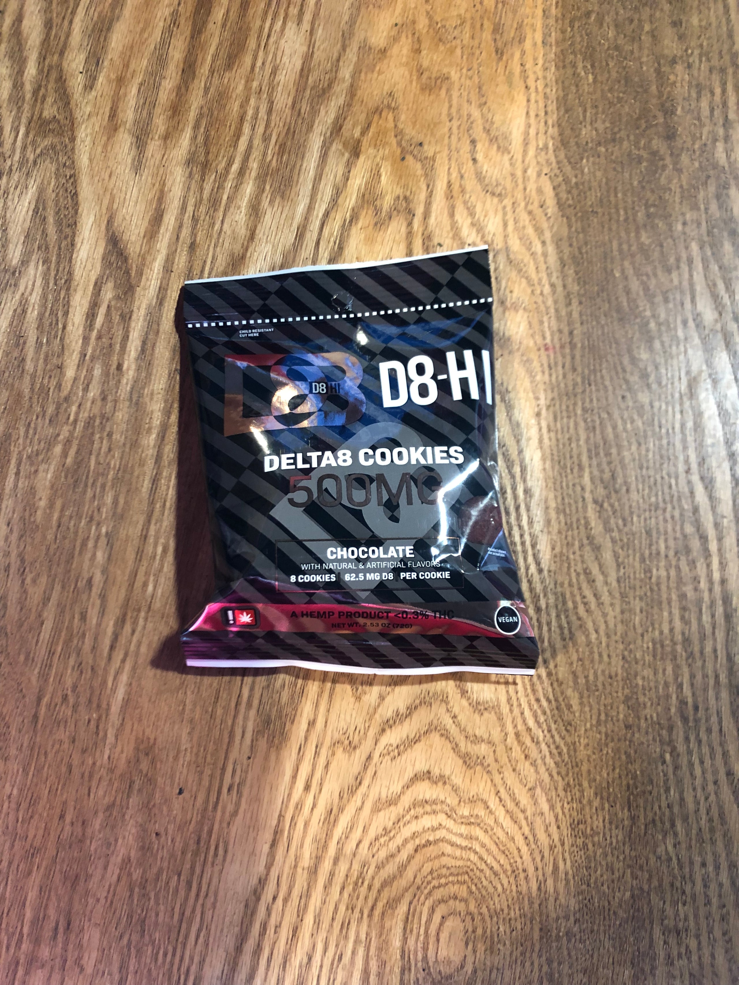 D8HI Delta 8 THC Vegan Cookies 8ct. 62.5mg per cookie 500mg per